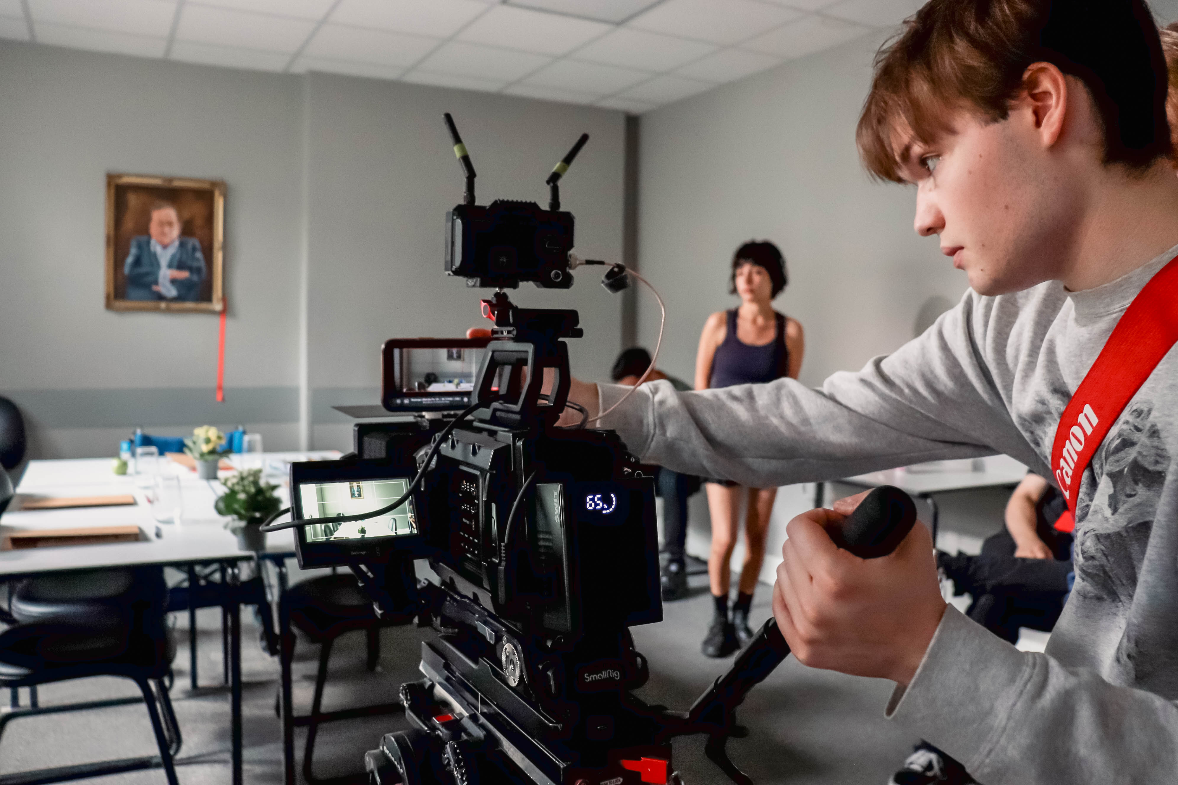 Large film camera and operator